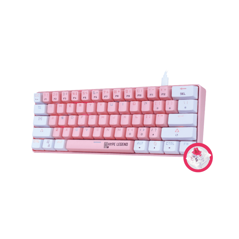 Teclado Mecánico 60%, Hype Legend Rebel SHIRO Pinku - Red Switch