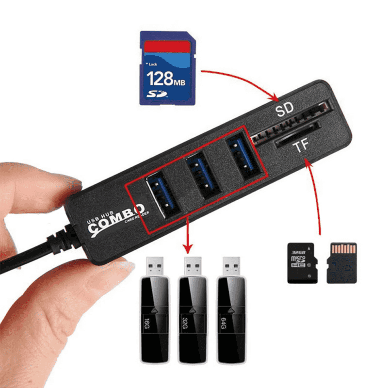 Hub 3 Puertos Multi Usb Adaptador Con Lector De Tarjeta SD-0